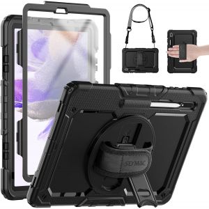 Coque pour Samsung Tab S8 Plus / S7 FE / S7 Plus 12.4 Pouces 2022/2021/2020, Coque Antichoc Robuste avec B&eacute;quille Rotative Dragonne, [Protecteur d'&eacute;cran] Bandouli&egrave;re pour Galaxy Tab S8+, Noir - Neuf