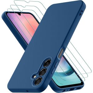 Kal-Coque Samsung Galaxy A25 5g, Avec 3 Pièces Verre Trempé Protection Écran, Couche Intérieure Douce, Mince Souple Silicone Étui Protection Antichoc Bumper Housse Tpu Téléphone Case Cover, Bleu - Neuf