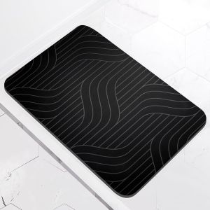 (Noir 50 X 80 Cm) Salle De Bain Tapis De Bain, Terre De Diatomées, Absorbant L'eau En Caoutchouc, Anti-Dérapant Bain Tapis De Sol, Un Carré De Tapis, Cool, Mince, D'une Machine À Sec - Neuf