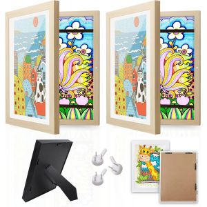 Cmwx-Lot De 2 Cadres Pour Enfants Avec Ouverture Frontale Magn&eacute;tique Et Fermeture Magn&eacute;tique Pour 150 Dessins En Bois Motif Bois 21 X 29,7 Cm - Neuf