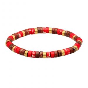 Bracelet Acier Perles Heishi 6mm Jaspe Imp&eacute;rial Rouge Jaspe S&eacute;same Rouge - Neuf