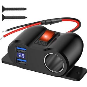 Chargeur Allume Cigare, Qc3.0 Prise Allume Cigare 12 V Usb, Chargeur Voiture Allume Cigare Avec Interrupteuret Voltmètre Led, Adaptateur Voiture Pour 12 V/24 V Voitures Bateaux Camping-Car - Neuf