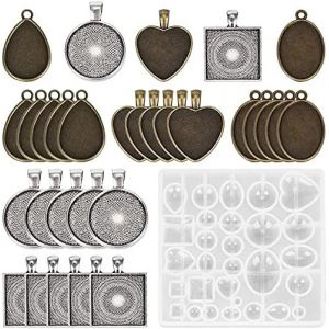 Lot De 30 Moules En R&eacute;sine De Silicone &Eacute;poxy - Pour Bijoux - Ronds Et Carr&eacute;s - C?ur Et Goutte - Ovale - Mini Lunette En M&eacute;tal - Plateau - Neuf