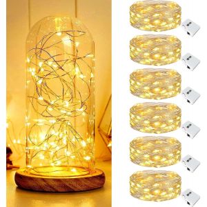KAL-Lot De 6 Guirlande Led À Pile, 2M 20 Led Petite Guirlande Lumineuse Pile, 3 Modes Mini Guirlande Led Étanche Pour Décoration Bouteille, Intérieur, Noël, Chambre, Mariage, Fête (Blanc Chaud) - Neuf