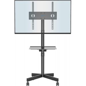 Support Tv Roulettes Support Tele Mobile Pour Télév Urs Plasma/Lcd/Led De 23 À 60"" Avec Étagère, Chariot Tv À Roulettes Réglable En Hauteur Jusqu'À 25 Kg, . Vesa 400X400 Mm - Neuf