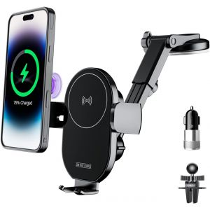 Eryi-Support Telephone Voiture Induction,15w Charge Rapide Chargeur Induction Voiture Compatible Avec Iphone 14 Pro Max/12 Mini/X/Xs/Xr/8, Samsung S23/22/21 Autres Appareils Qi - Neuf