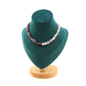Collier Perles Tourmaline Rubellite Du Br&eacute;sil + Quartz Rose Du Br&eacute;sil Collier Femmes, Hommes. Taille Personnalisable. - Neuf