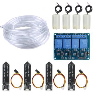 NouvelHorizonstore-Kit d'arrosage Automatique DIY, 4pcs Sol D&eacute;tection D'Humidit&eacute; + 5V 4 Canal Relais Module + 4pcs Mini Micro Pompes &agrave; Eau Submersibles + 4M Tuyau Transparent pour Jardin Plante - Neuf