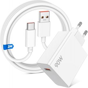 90W Chargeur Rapide Avec C&acirc;ble Usb C 2M Pour Xiaomi 15 14 13 Ultra Poco F6 X7 Pro Poco X7,Adaptateur De Chargeur Rapide 90W Charge Turbo C&acirc;ble Usb C Pour Xiaomi Redmi 14C Note 14 13 12S 11S 10 9 Pro - Neuf