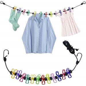 KALANKA-Corde &agrave; linge de camping, portable, extensible, avec 12 pinces color&eacute;es, pour l'int&eacute;rieur et l'ext&eacute;rieur, balcon, camping en plein air - Neuf
