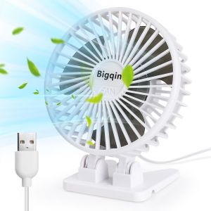 KALANKA-Mini Ventilateur Portable, Ventilateur Silencieux Usb, 3 Vitesses en un Seul Bouton, Petit Ventilateur Puissant, Mini Ventilateur à Angle Réglable pour Maison Bureau Table,Blanc - Neuf