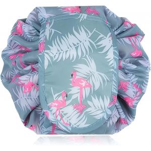MAA-Trousse de maquillage élégante à imprimé flamant rose bleu ¿ Trousse de maquillage de voyage étanche de grande capacité avec cordon de serrage ¿ Organiseur portable pour articles de toilette ¿ Pa - Neuf