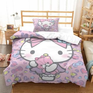 Housse De Couette Hello Kitty Impression D Pink Parure De Lit En Microfibre Hypoallergique Housses De Couettes Avec &iquest;&iquest;Clair Pour Garcon Enfant Fille Ad - Neuf