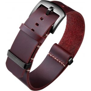 Eryi-Bracelets De Montres En Cuir Remplacement Bracelet Pour Montre En Cuir Huilé Crazy Horse 18mm 19mm 20mm 21mm 22mm 24mm Bracelets En Une Seule Pièce Pour Homme Et Femme Avec Boucle Argent/Noir - Neuf