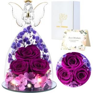 Eternal Roses Gifts For Women,Preserved Roses In Glass Angel Figurines,Flower Angels For Mom Grandma Wife Sister Girlfriend (Purple) - Neuf