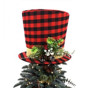Arbre de no&euml;l de Chapeau Haut de forme avec Rayures Bowknot D&eacute;corations d'Arbre de No&euml;l de Chapeau Haut de forme &agrave; Paillettes pour les F&ecirc;tes de D&eacute;coration Rouge et noir checke - Neuf
