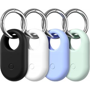 MEVRONISSHOP-4 Pi&egrave;ces Coque avec Porte Clef pour Samsung Galaxy SmartTag 2 &Eacute;tui Protection avec Porte Cl&eacute;,Anti-Rayures Portable Anti-Perte Silicone Localisateur Cl&eacute;s Housse Coque pour Samsung SmartTa - Neuf