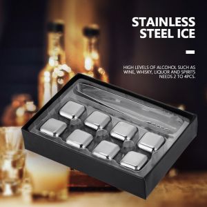 Lot de 8 pierres de refroidissement reutilisables en acier inoxydable 304 en forme de cube pour vin et glace - Neuf