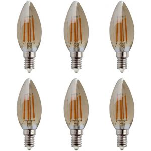 Ampoule Led E14 Forme De Bougie À Filament 4w (Équivalent À 40w Halogène) Blanc Chaud 2700k 600lm Ampoules Flamme Ampoule Bougie Classique E14 Led Vintage Verre Ambré Non Dimmable,Lot De 6.[J26] - Neuf