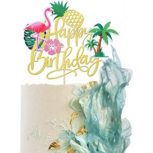 1 Décoration De Gâteau D'anniversaire Tropicale Luau-Décoration De Gâteau D'anniversaire-Flamant Rose-Fleur-Plam Leave Ananas-Décoration De Gâteau Pour L'été-Accessoire De Fête Prénatale - Neuf