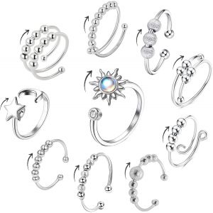 Yemaesre-Bague Femme 10 Pcs Bague, Bague Breloque Avec Perles, Bague Ouverts Reglables, Différents Styles Bague Spinner Femme Bague Empilables Pour Relaxation Femme Homme Pour Toutes Les Oc Ns - Neuf