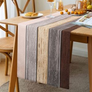 Chemins De Table Lin En Toile De Brun La Décoration De La Maison De Vacances De Dîner Grange De Ferme Vintage Dégradé Gris Sur Grain De Bois 33x183cm Pour Anniversaire Mariage Fête Prénatale - Neuf