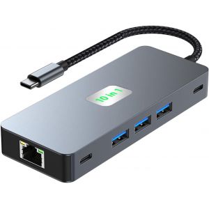 Station D'Accueil Usb C Vers Double Écran, Adaptateur Multiport Usb C Vers Double Hdmi 4K@60Hz (10 En 1 2Hdmi 4K60Hz+ Rj45) - Neuf
