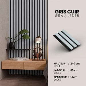 Panneau Acoustique 11mm - Gris Cuir - Feutrine Noire - 240x60cm - Lot de 4 - Neuf