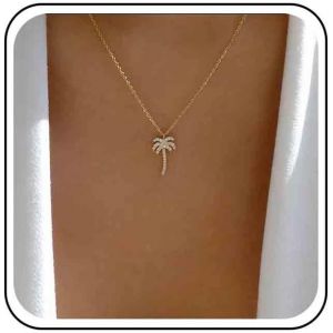 Asas-Collier Pendentif Palmier Cristal Vintage Collier Ras De Cou Palmier Strass Collier Pendentif Cocotier Collier Arbre Tropical Doré Bijoux Pour Femmes - Neuf