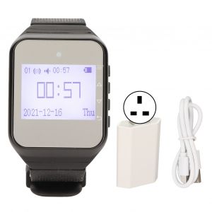 Montre teleavertisseur avec ecran LCD et calendrier, alarme a un bouton, vibration, systeme d'appel sans fil pour les usines de restauration, prise britannique, noir - Neuf
