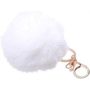 Toucher doux imitation fourrure de lapin porte-clés pompon blanc - Neuf