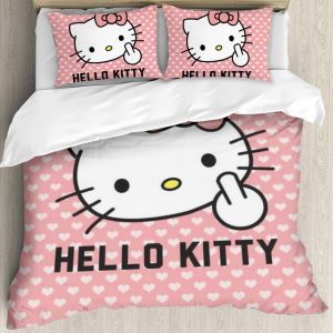 Parure De Lit 3 Pieces Motif Hello Cat Kitty, Motif Chat Rose, Décoration De Chambre À Coucher, Avec 2 Taies D'oreiller, Pour Filles Et Femmes, Décoration, Produits Hello Cat Kitty - Neuf
