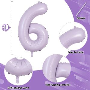 Grand Ballon En Forme De Chiffre 6 Pour Femmes - 101,6 Cm - Grand Ballon En Aluminium En Forme De Chiffre 6 Pour Femmes - Ballons À L'Hélium Pour Filles - 6E Anniversaire De Mariage - Violet Pastel - Neuf