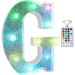 Lettres Lumineuses Led 18 Couleurs Changeantes 26 Lettres De L'alphabet Brillantes À Paillettes Cadeaux Pour Filles Et Femmes Anniversaire Noël Chambre À Coucher Fête Décoration (G) - Neuf