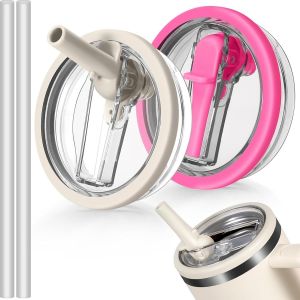 SJZG-Set De 2 Pièces Couvercle Stanley Cup Etanche, 40Oz Stanley Cup Accessoires Remplacement Avec 2 Réutilisables Paille, Accessoire Tumbler Flip Straw - Neuf