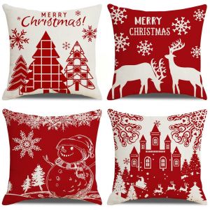 Ornement De No&euml;l, De No&euml;l Taie D'oreiller 4 Pi&egrave;ces, Rouge Buffalo Plaid Vacances De No&euml;l Jeter Oreiller Housse Du Canap&eacute; Pour La Maison Salle De S&eacute;jour Chambre &Agrave; Coucher Ornement D&eacute;coratif Oreiller - Neuf