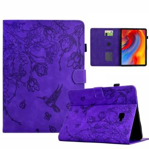 &Eacute;tui en cuir intelligent emboss&eacute; avec fleurs et oiseaux pour Samsung Galaxy Tab A 10.1 T580, Violet - Neuf