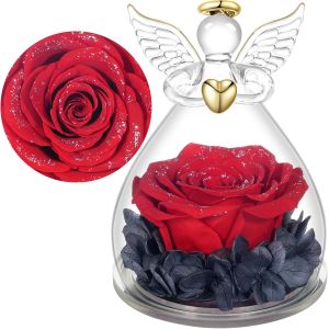 Rose Eternelle Cadeau Maman Noel,Ange Gardien en Verre avec Fleur Eternelle Cadeau Noel Femme Mamie Amie Anniversaire No&euml;l Saint Valentin Femme F&ecirc;te des M&egrave;res - Neuf