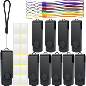 CMJAAGUR-Cle Usb 64 Go Lot De 10 Usb 2.0 Clé Usb Flash Drive Rotative Clef Usb Noir Mémoire Stick Métal Flash Drive Avec Cordes[M1791] - Neuf