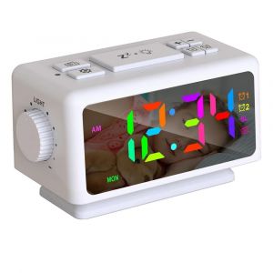 R&eacute;veil num&eacute;rique RVB Radio-r&eacute;veil FM avec 2 ports USB Minuterie Snooze (Blanc) - Neuf