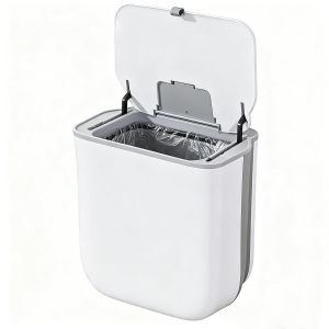 9l Suspendue Cuisine Avec Couvercle, Poubelle Murale, Poubelle De Cuisine Pliable Anti Odeu, Poubelle De Cuisine Suspendue Poubelle &Agrave; Compost Avec Couvercle Pour Cuisine, Salle De Bain, Bureau - Neuf