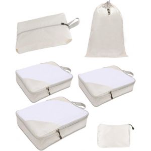Lot De 6 Cubes D'Emballage De Compression Pour Val , Ultra L&eacute;gers, Extensibles Pour Bagages De Cabine (Beige) - Neuf
