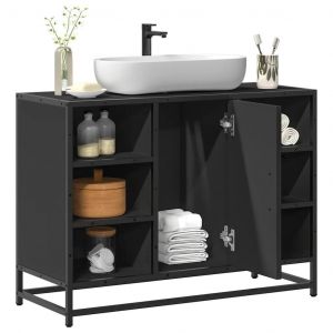 Armoire lavabo de salle de bain noir 80x33x60cm bois ingénierie - Neuf