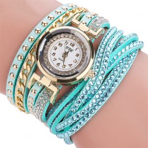 Montre A Quartz Ccq Pour Femme, Avec Rivets Et Strass, En Alliage De Daim Multicouche (Menthe) - Neuf
