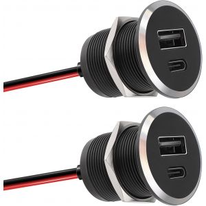 Prise Usb 12V Chargeur Camping-Car, Tout En Aluminium Double Port Prise Usb-C 24W Pd3.0 Et Qc3.0 Pour Bateau Marine Camion Caravane Véhicule (Petit 2Pcs)[Z2682] - Neuf