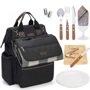 Sac A Dos Isotherme Et Couverture De Pique-Nique Impermeable Pour 4 Personnes, Ideal Pour Les Sorties En Famille A La Plage Ou En Camping - Noir - Neuf