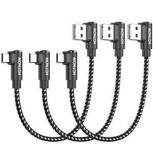 JGD-C&acirc;ble Micro USB coud&eacute; 15CM Lot de 3, 3A 90 degr&eacute;s Chargeur USB 2.0 C&acirc;ble de Charge Rapide en Nylon Tress&eacute; compatible avec PS4, Kindle Fire, Galaxy S7 S6 A7, LG, Moto, Power Bank - Neuf