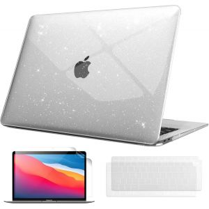 LORANKA-Coque Compatible avec MacBook Air 13 M1 (A2337) / Air 13 2020 2019 2018 (A1932/A2179), Etui Housse en Plastique Fine Dur avec Film de Clavier & Protection d'&eacute;cran, Transparent Paillette - Neuf