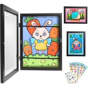 Cadre D'affichage D'?uvres D'art Pour Enfants, Cadres Artistiques Pour Enfants, Ouverture Frontale A4, Cadre De Rangement En Bois Pour Enfants Pour Toujours (Noir) - Neuf
