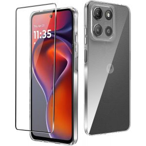 Eryi-Coque Transparente Pour Motorola Moto G15/Moto G15 Power, Avec 1 Protection D'écran En Verre Trempé, Coque Fine Et Douce En Tpu Transparent, Anti-Rayures, Antichoc - Neuf